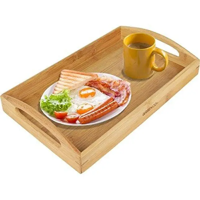 Greenco Rectangle Bamboo Butler Serving Tray With Handles