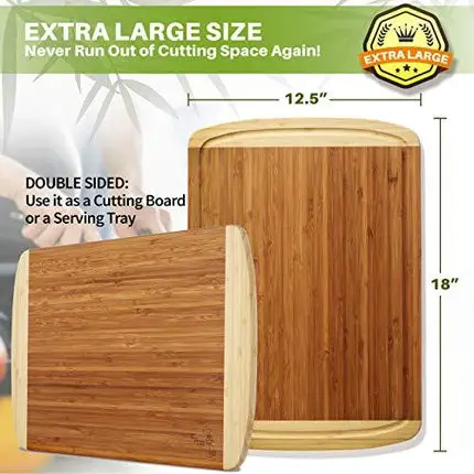 GREENER CHEF Extra Large Bamboo Cutting Board - Lifetime Replacement Cutting Boards for Kitchen - 18 x 12.5 Inch - Organic Wood Butcher Block and Wooden Carving Board for Meat and Chopping Vegetables