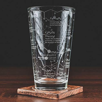 Greenline Goods Beer Glasses - 16 oz Pint Glass (1 Glass) – Science of Beer Glassware - Etched with Beer & Hops Chemistry Molecules