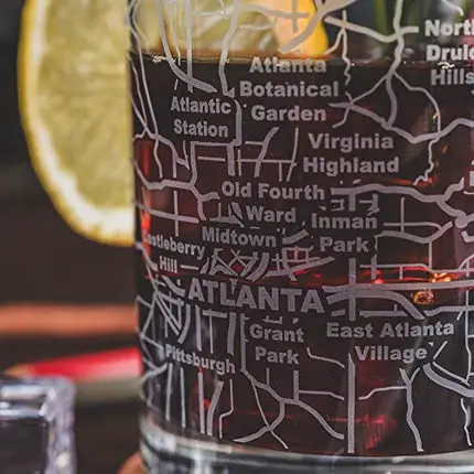Greenline Goods Whiskey Glasses - 10 Oz Tumbler Gift Set for Atlanta lovers, Etched with Atlanta Map | Old Fashioned Rocks Glass - Set of 2