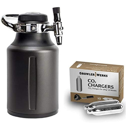 GrowlerWerks uKeg Go Carbonated Growler, 64oz, Tungsten, 10 CO2 Chargers