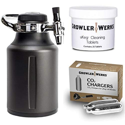 GrowlerWerks uKeg Go Tungsten - 10 CO2 Chargers - 25 Cleaning Tablets