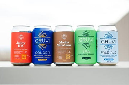 Gruvi Golden Lager Non-Alcoholic Beer, 58 Calories, 12-Pack, 0% ABV, Zero Alcohol, NA Beer