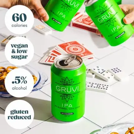 Gruvi IPA Non-Alcoholic Beer, 60 Calories, 12-Pack, 0% ABV, Zero Alcohol Beer, NA Beer