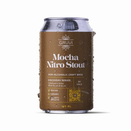 Gruvi Mocha Nitro Stout Non-Alcoholic Beer, 80 Calories, 12-Pack, NA Beer