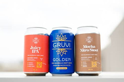Gruvi Non-Alcoholic Beer Variety Pack, 12-Pack, IPA, Stout, Pale Ale, <0.5% ABV, Zero Alcohol Beer, NA Beer