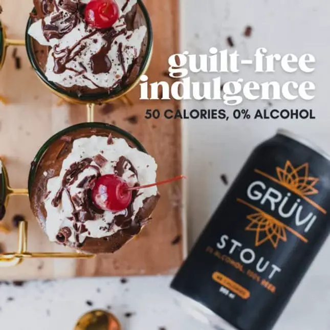 Gruvi Stout Non-Alcoholic Beer, 45 Calories, 12-Pack, 0% ABV, Zero Alcohol, NA Beer