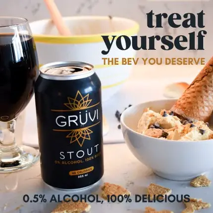 Gruvi Stout Non-Alcoholic Beer, 45 Calories, 12-Pack, 0% ABV, Zero Alcohol, NA Beer