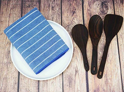 Gryeer Microfiber Kitchen Towels, Stripe Designed, Soft and Super Absorbent Dish Towels, Pack of 8, 18 x 26 Inch, Blue and White