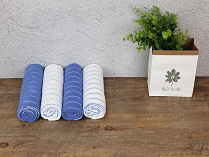 Gryeer Microfiber Kitchen Towels, Stripe Designed, Soft and Super Absorbent Dish Towels, Pack of 8, 18 x 26 Inch, Blue and White