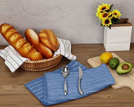 Gryeer Microfiber Kitchen Towels, Stripe Designed, Soft and Super Absorbent Dish Towels, Pack of 8, 18 x 26 Inch, Blue and White