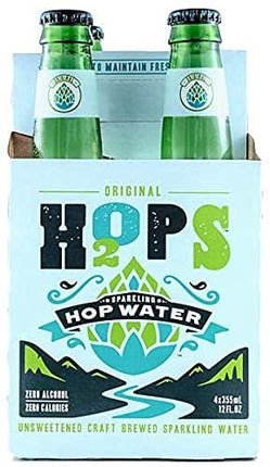H2OPS Sparkling Hop Water - Original, 0 Alcohol, 0 Calorie, (4, 12 oz Glass Bottles) Craft Brewed, Premium Hops, Lightly Carbonated, Gluten Free, Unsweetened, NA Beer