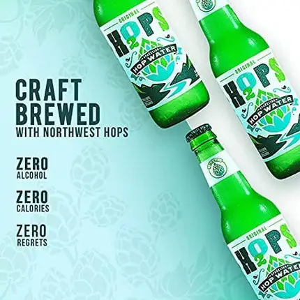 H2OPS Sparkling Hop Water - Original, 0 Alcohol, 0 Calorie, (4, 12 oz Glass Bottles) Craft Brewed, Premium Hops, Lightly Carbonated, Gluten Free, Unsweetened, NA Beer