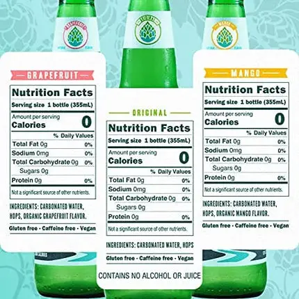 H2OPS Sparkling Hop Water - Variety Pack, 0 Alcohol, 0 Calorie, (12 Pack Glass Bottles) Craft Brewed, Premium Hops, Lightly Carbonated, Gluten Free, Unsweetened, NA Beer