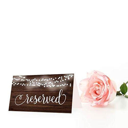 25 Rustic VIP Reserved Sign Tent Place Cards for Table at Restaurant, Wedding Reception, Church, Business Office Board Meeting, Holiday Christmas Party, Printed Seating Reservation Accessories Lights