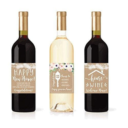 5 Rustic House Warming Presents, New Homeowner Stickers or Wine Label Gift Set Ideas, Congrats Home Sweet Home Party, Unique Real Estate Gifts From Agent For Client Congratulations