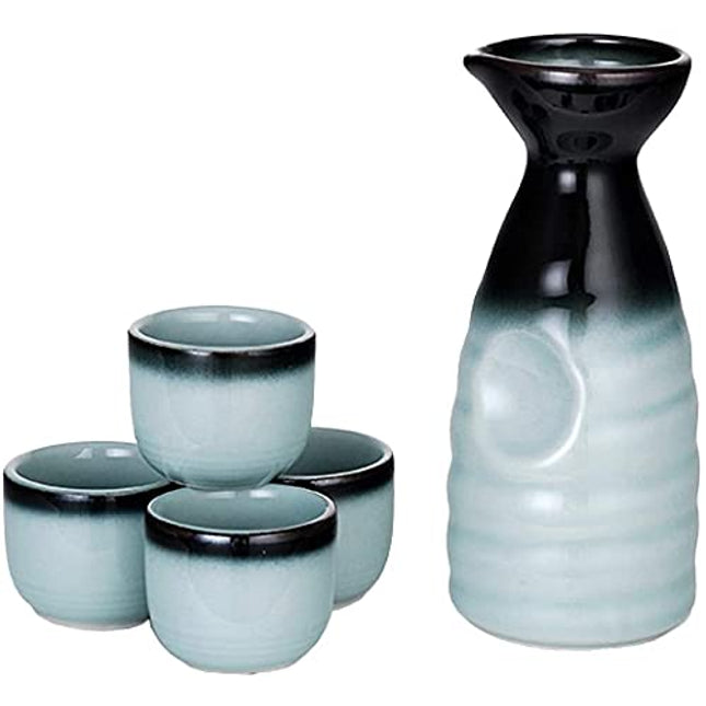 Happy Sales HSSS-BLU03, 5 piece Ceramic Sake set - Grey Blue