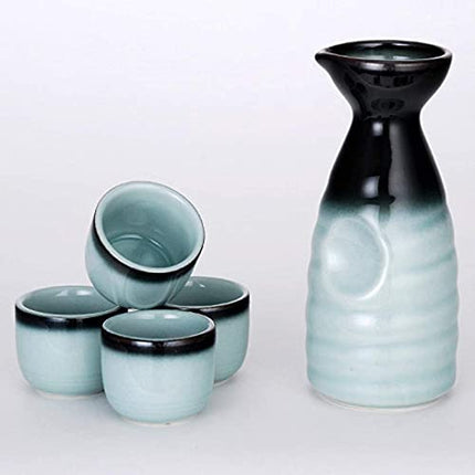 Happy Sales HSSS-BLU03, 5 piece Ceramic Sake set - Grey Blue