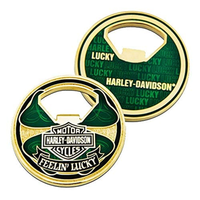 Harley-Davidson B&S Lucky Shamrock Metal Challenge Coin Bottle Opener (2-inches)