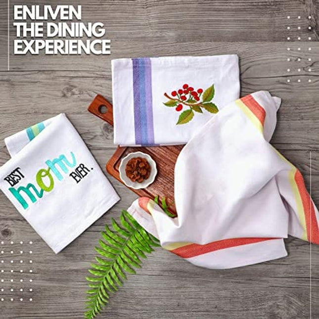 Harringdons Kitchen Dish Towels Set of 12-Tea Towels 100% Cotton. Large Dish Cloths 28"x20" Soft and Absorbent. White with Blue, Green and red Stripes, 4 of Each. There's no Substitute for Quality