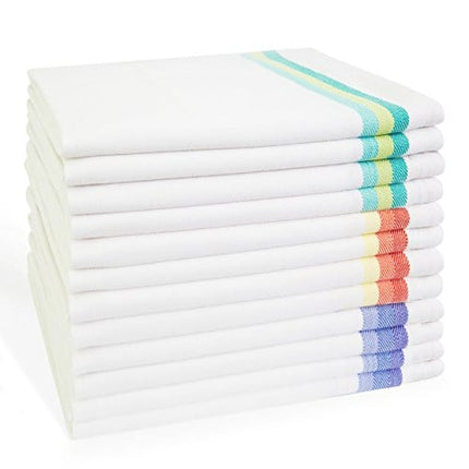 Harringdons Kitchen Dish Towels Set of 12-Tea Towels 100% Cotton. Large Dish Cloths 28"x20" Soft and Absorbent. White with Blue, Green and red Stripes, 4 of Each. There's no Substitute for Quality