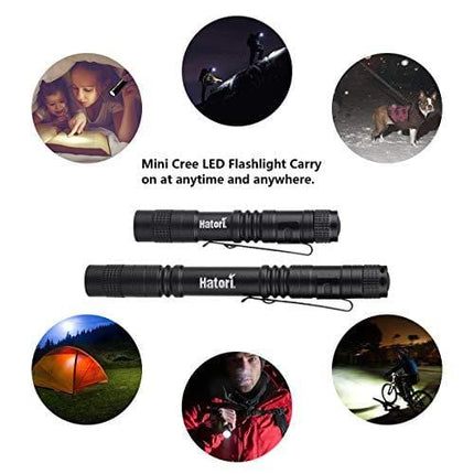 Hatori Super Small Mini LED Flashlight Battery-Powered Handheld Pen Light Tactical Pocket Torch with High Lumens for Camping, Outdoor, Emergency, Everyday Flashlights, 3.55 Inch