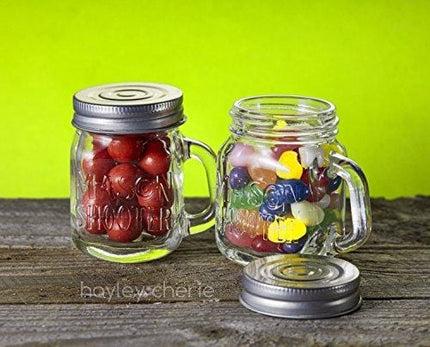 Hayley Cherie - Mason Jar Shot Glasses with Leak Proof Lids (Set of 8) - Mini Mason Shooter Glass with Handles - 2 Ounces - For Drinks, Favors, Desserts, Parties, Gifts