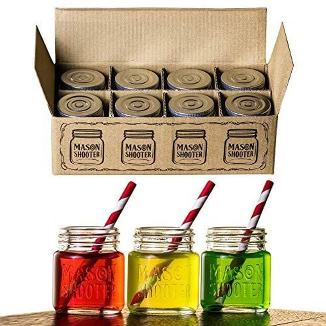 Hayley Cherie - Mason Jar Shot Glasses with Lids (Set of 8) – Mini Mason Shooter Glass - 2 Ounces