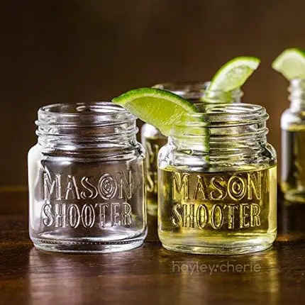 Hayley Cherie - Mason Jar Shot Glasses with Lids (Set of 8) – Mini Mason Shooter Glass - 2 Ounces
