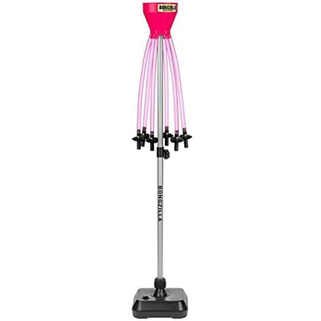 Head Rush BONGZILLA Beer Bong - Accessory for Drinking Games for Adults Party, Multi-User Beverage and Beer Funnel, includes 6' Pole w/Base, 6Tube Funnels and On/Off Valves (PINK)
