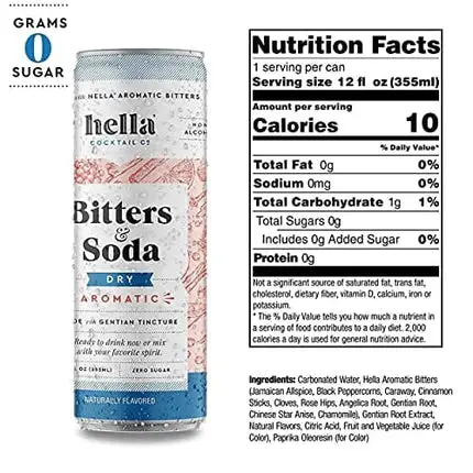 Hella Cocktail Co. Variety Pack Bitters & Soda - 12oz Cans (Case of 12) - Ready to Drink or Use as Cocktail Mixer - Non-Alcoholic, Non-GMO, All Natural Ingredients, Made with Gentian Tincture