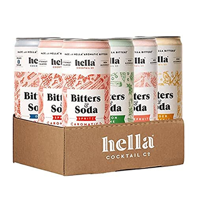 Hella Cocktail Co. Variety Pack Bitters & Soda - 12oz Cans (Case of 12) - Ready to Drink or Use as Cocktail Mixer - Non-Alcoholic, Non-GMO, All Natural Ingredients, Made with Gentian Tincture