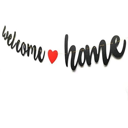 Welcome Home Black Glitter Banner for Housewarming Patriotic Military Decoration Family Party Supplies Bunting Photo Booth Props Sign Pre-Strung