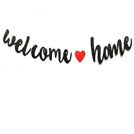 Welcome Home Black Glitter Banner for Housewarming Patriotic Military Decoration Family Party Supplies Bunting Photo Booth Props Sign Pre-Strung