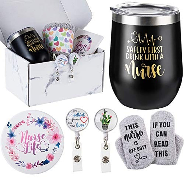 Nurse Gift Box for Women - Nurse Appreciation Gift Set, Nurse Graduation, Nursing School, Nurse Christmas Gifts - Nurse Practitioner, RG Gift - Wine Tumbler Gift Set for Nurse Black