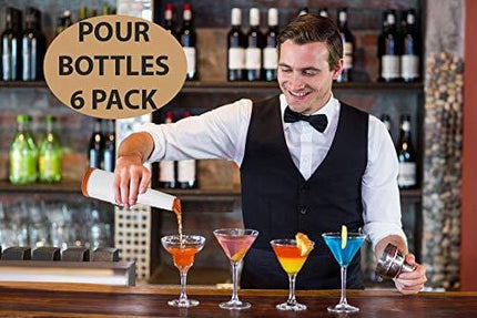 Liquor Bottle Pourers W/Tapered Spout 12 Pk + 4 Alcohol/Juice Pour Bottles, Multi Colors, Bar Supplies.