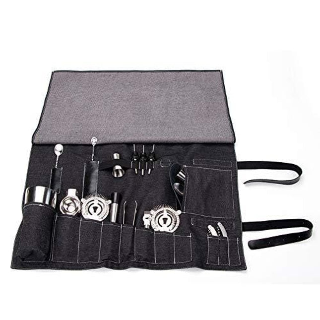 Bartender Kit Roll Up Bag, Cocktail Bar Tool Set Storage Pouch, Big Barware Tool Set Case Bag, Bar Tool Bag, Professional Bartender Tools Tote Carrier, Practical Cocktail Equipment Roll Up Pouch
