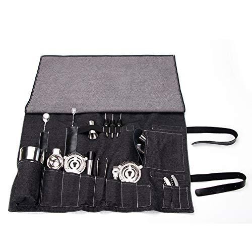 Bar Tools Case Bartender Kit Roll Up Bag, Cocktail Bar Tool Set Storage Pouch, Big Ba ...