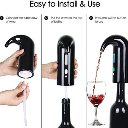 HEYPORK Electric Wine Aerator Decanter,Automatic Wine Aerator Pourer,Wine Accessories Gift For Red and White Wine Enthusiastic,USB Rechargeable Spout,With Vacuum Wine Stopper（Lucky Black）