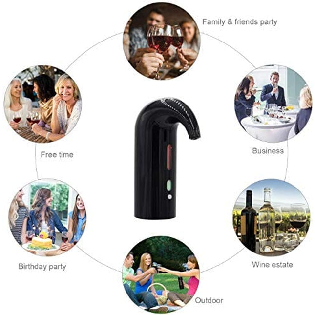 HEYPORK Electric Wine Aerator Decanter,Automatic Wine Aerator Pourer,Wine Accessories Gift For Red and White Wine Enthusiastic,USB Rechargeable Spout,With Vacuum Wine Stopper（Lucky Black）