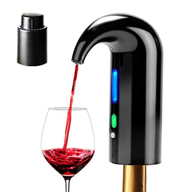 HEYPORK Electric Wine Aerator Decanter,Automatic Wine Aerator Pourer,Wine Accessories Gift For Red and White Wine Enthusiastic,USB Rechargeable Spout,With Vacuum Wine Stopper（Lucky Black）