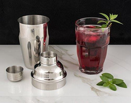HIC Cocktail Shaker, Stainless Steel, Mirror Finish, 3-Piece Set, 18-Ounces