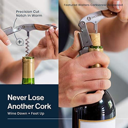 Professional Waiter’s Corkscrew by HiCoup - Rosewood Handle All-in-one Corkscrew, Bottle Opener and Foil Cutter, Used By Sommeliers, Waiters and Bartenders Around The World