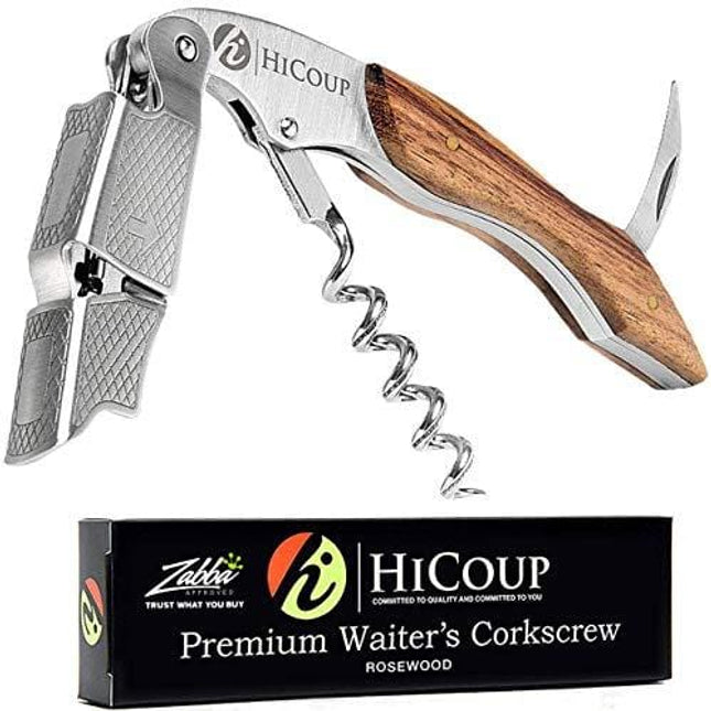 Professional Waiter’s Corkscrew by HiCoup - Rosewood Handle All-in-one Corkscrew, Bottle Opener and Foil Cutter, Used By Sommeliers, Waiters and Bartenders Around The World