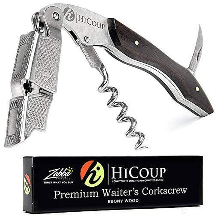 Waiters Corkscrew by HiCoup - Professional Ebony Wood All-in-one Corkscrew, Bottle Opener and Foil Cutter, the Favoured Wine Opener of Sommeliers, Waiters and Bartenders
