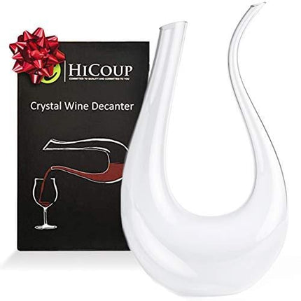 Wine Decanter by HiCoup – 100% Lead-Free Crystal Glass, Hand-Blown Red Wine Decanter/Carafe, Provides Intense Aerating in a Stunning U Shape Design