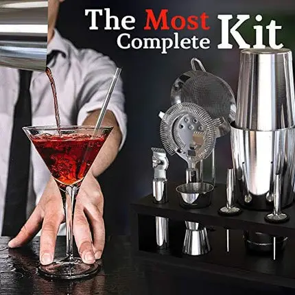 Highball & Chaser 13-Piece Boston Cocktail Shaker Set Stainless Steel Mixology Bartender Kit With Stand For Home Bar Cocktail Set | Laser Engraved Cocktail Tools | Plus E-Book with 30 Cocktail Recipes
