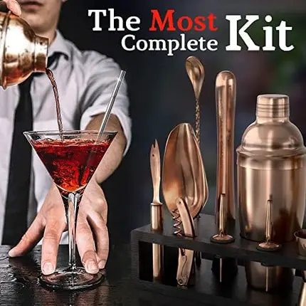 Highball & Chaser 13-Piece Cobbler Cocktail Shaker Set Matte Copper Stainless Steel Bartender Kit For Home Bar Cocktail Set Laser Engraved Cocktail Tools Plus E-Book with 30 Different Cocktail Recipes
