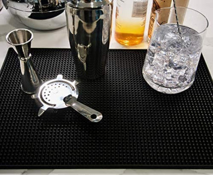 Highball & Chaser Bar Mat 18 x 12, Thick Durable and Stylish Bar Mat for Spills. Non Slip, Non-Toxic, Service Mat For Coffee, Bars, Restaurants and Counter Top (2 Pack, Black)