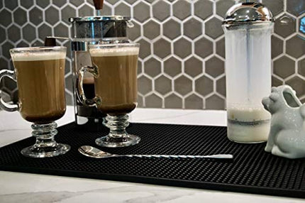 Highball & Chaser Bar Mat 18 x 12, Thick Durable and Stylish Bar Mat for Spills. Non Slip, Non-Toxic, Service Mat For Coffee, Bars, Restaurants and Counter Top (2 Pack, Black)